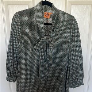 Tory Burch Patterned Silk  Blouse with Bow